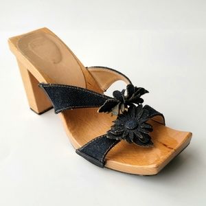 Fendi Wooden High Heels Sandals vintage Jeans Flowers (7.5)